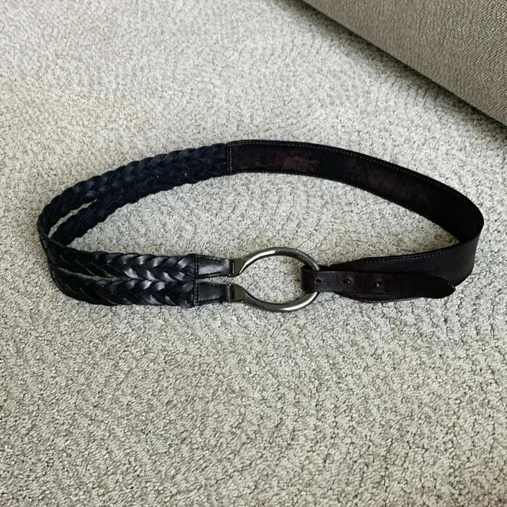 Tommy Bahama Black Braided Belt with Silver Buckle